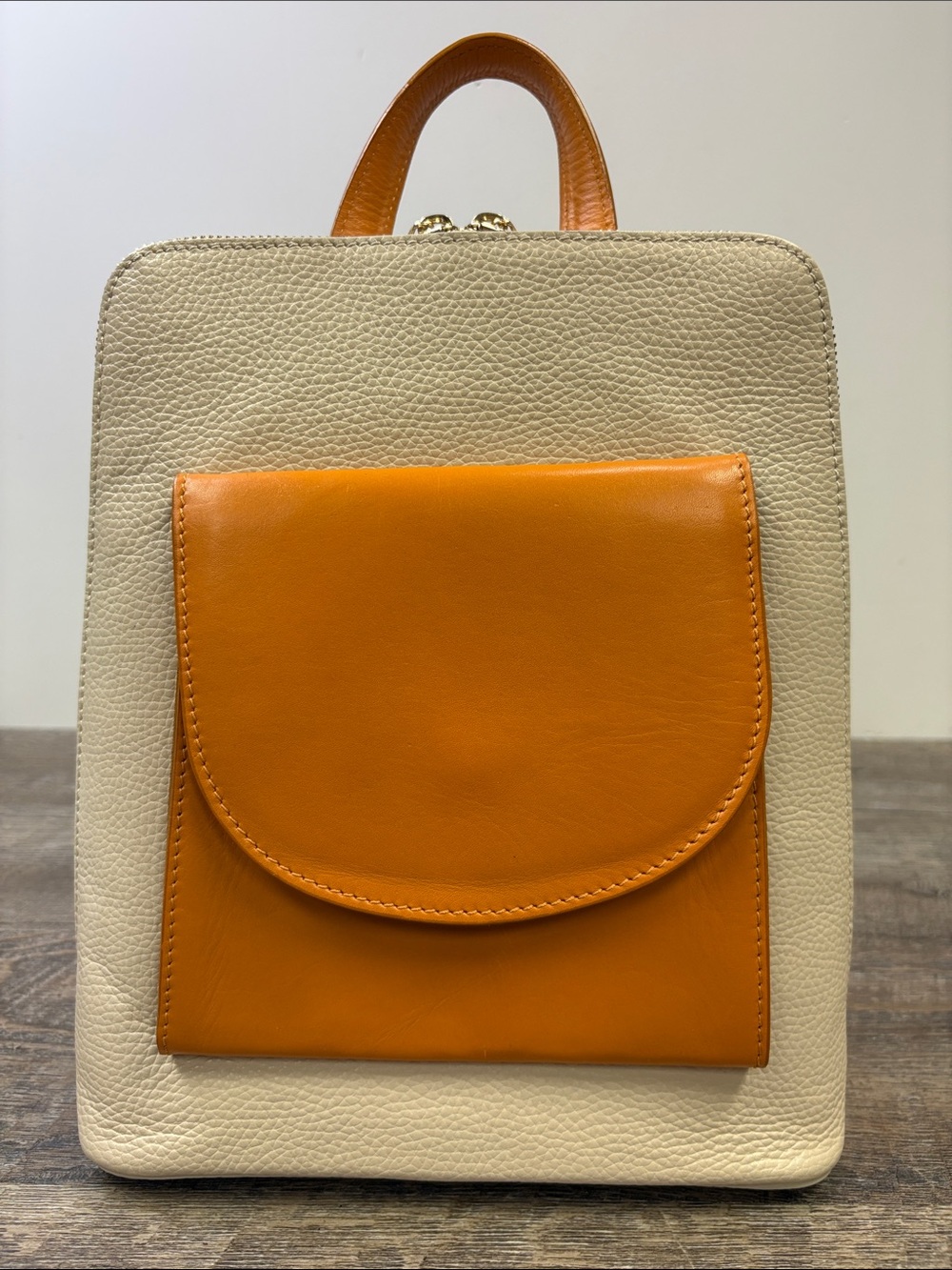 Divina Firenze Genuine Leather Convertible Backpack Handbag Cream Orange